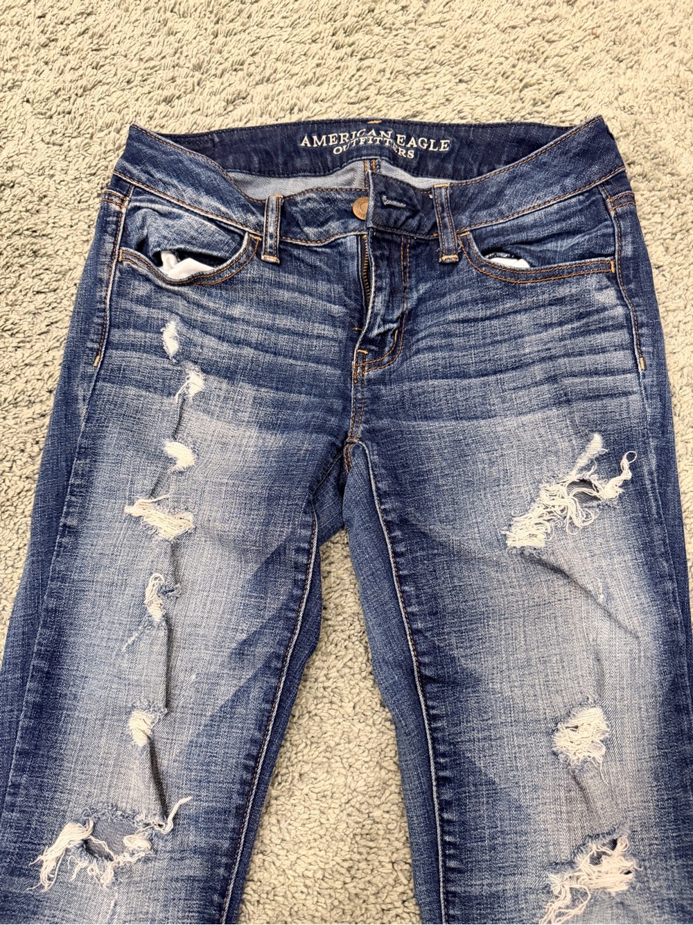 American Eagle Outfitters Ripped Mid-Blue Skinny Jeans